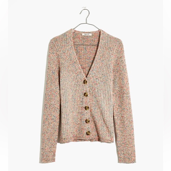 Madewell Marled Shrunken Ribbed Cardigan Sweater Small Button V Neck - Picture 4 of 9